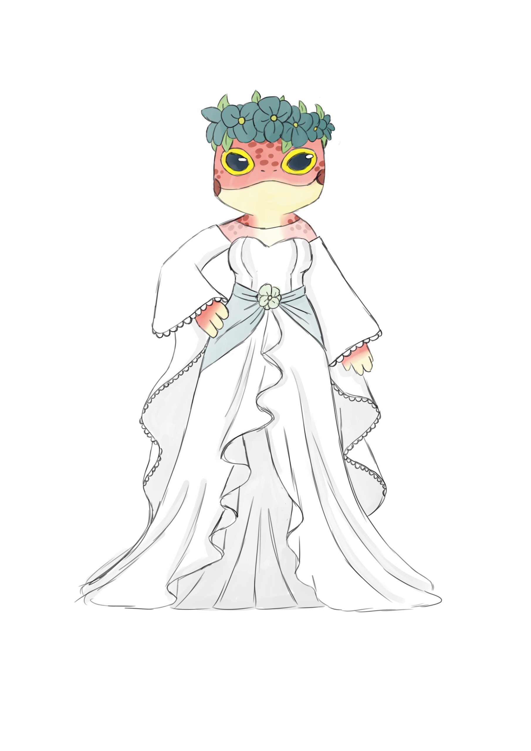 Tekening van dnd karakter Ga'loob in een trouwkleed